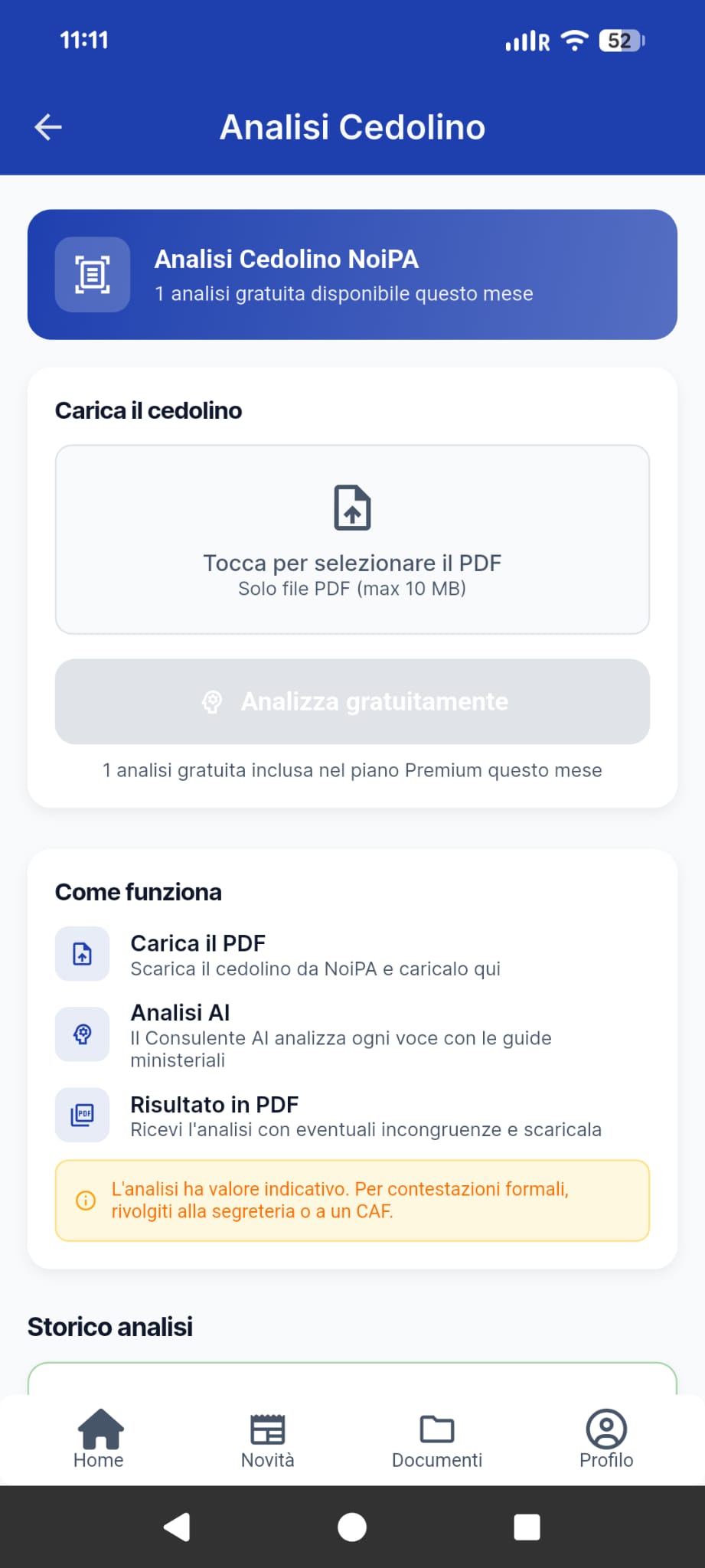 Schermata analisi cedolino